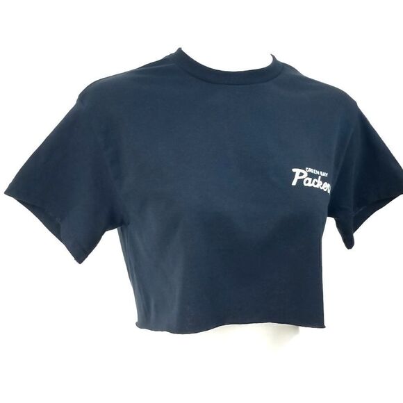 Green Bay Packers Double Script Retro Logo NFL "Cropped" Crop Top Football Tee - Picture 2 of 6
